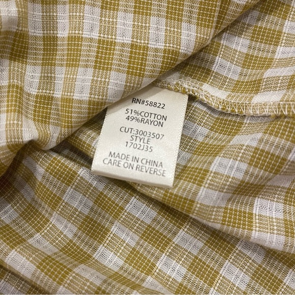 MAX STUDIO Top XL Smocked Yellow Gingham Plaid Puff Sleeve Ruffle Cottagecore - Picture 4 of 8